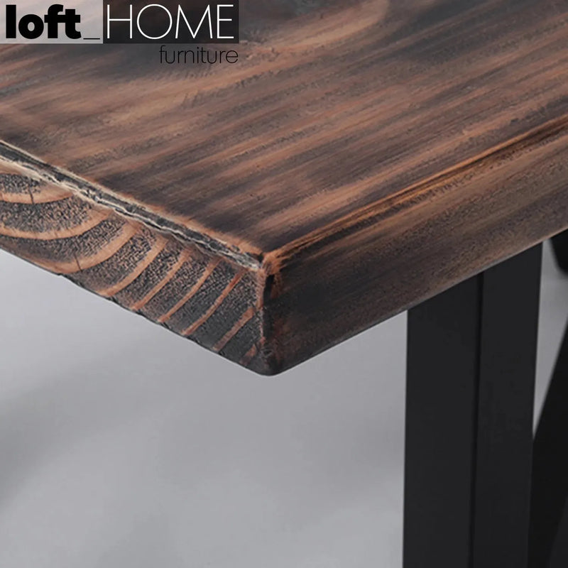 Industrial pine wood dining table slim in still life.