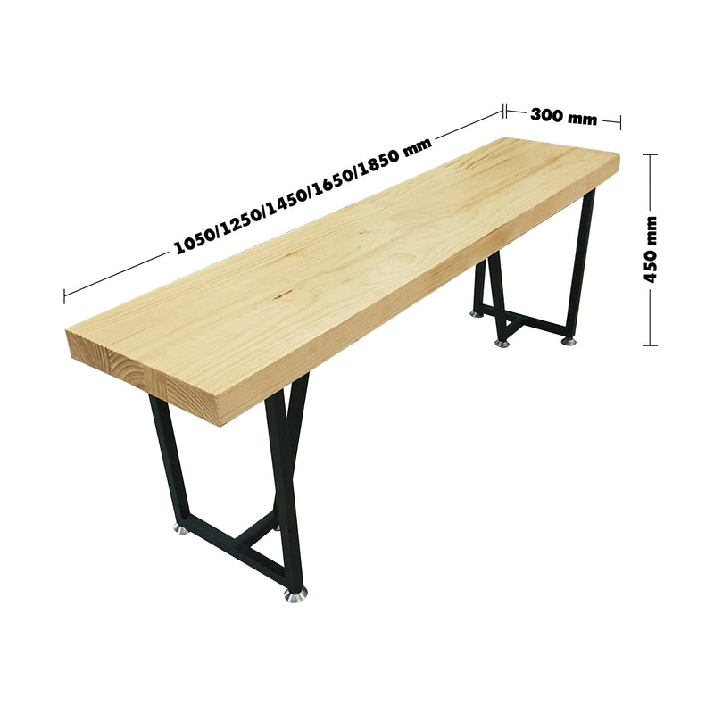 Industrial Pine Wood Dining Bench SLIM Size Chart