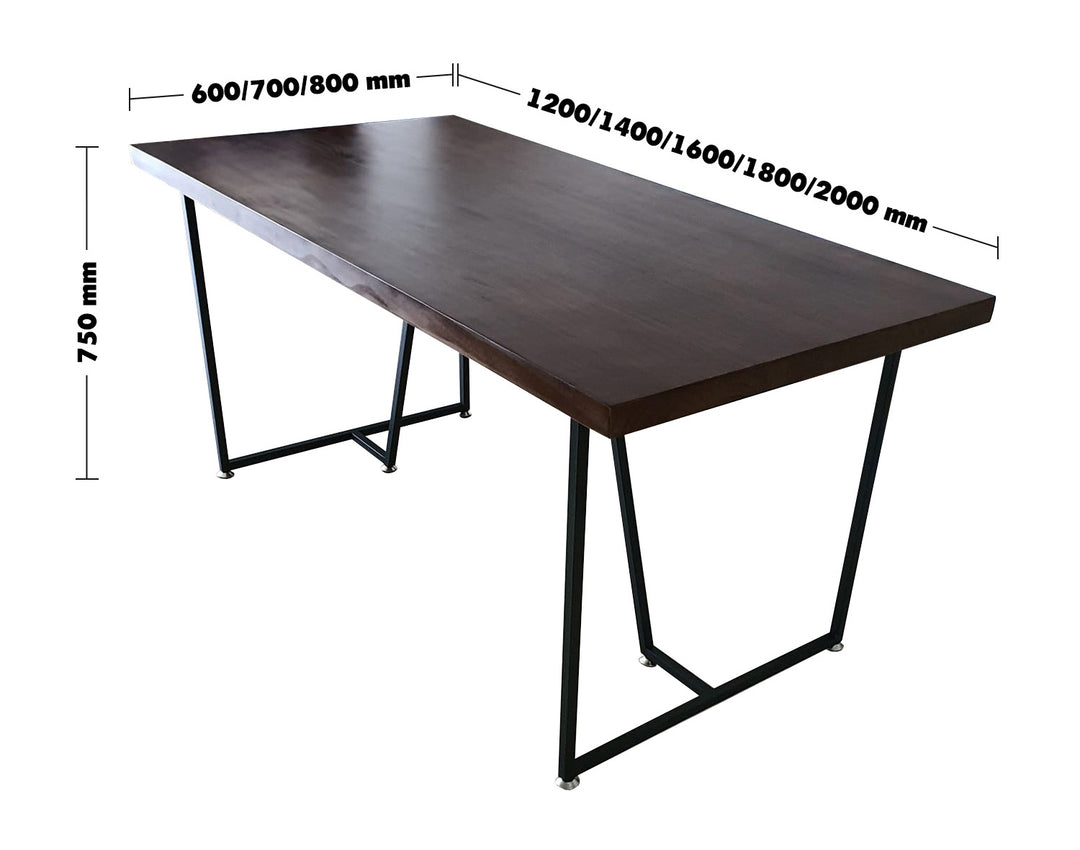 Industrial Pine Wood Dining Table SLIM Size Chart