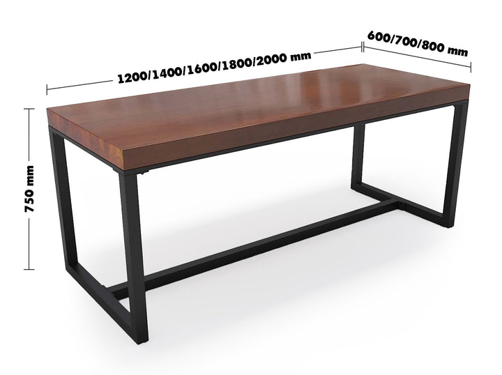 Industrial Pine Wood Dining Table CLASSIC Size Chart