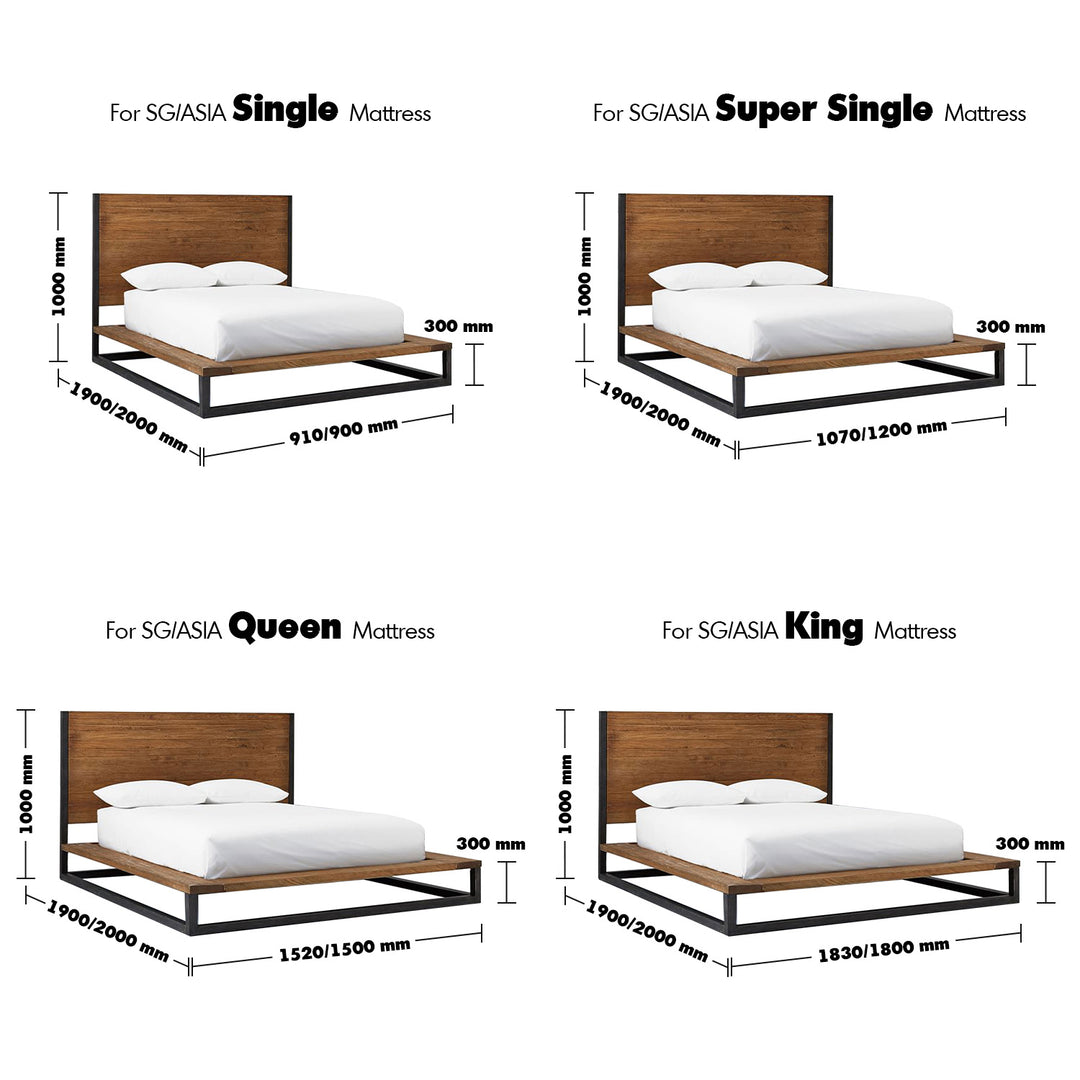 Industrial Pine Wood Bed INDUSTRIAL Size Chart