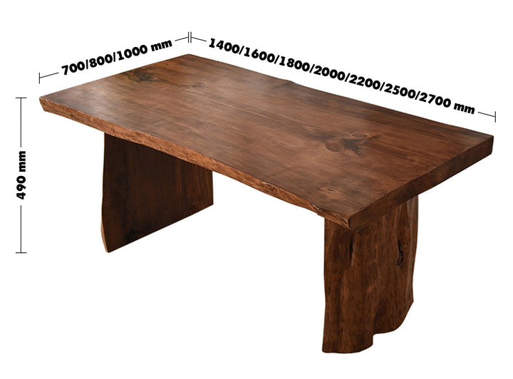 Industrial Pine Wood Live Edge Dining Table WHOLE SOLID WOOD Size Chart