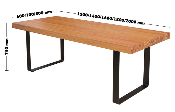 Industrial Pine Wood Dining Table U SHAPE Size Chart