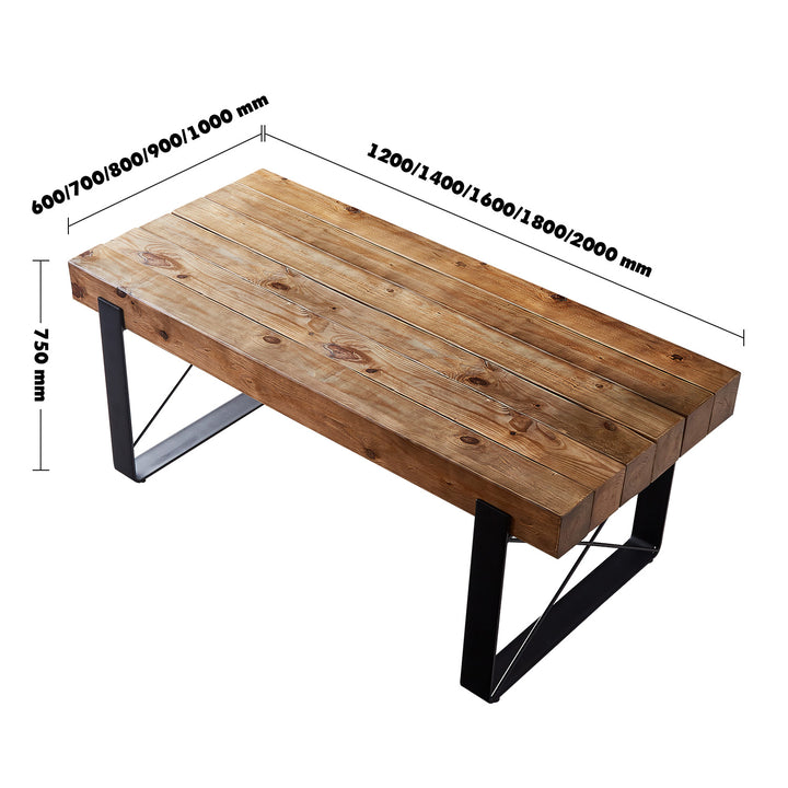 Industrial Pine Wood Dining Table NOER Size Chart