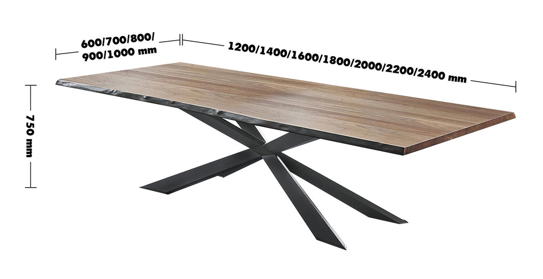 Industrial Pine Wood Dining Table SPIDER Size Chart