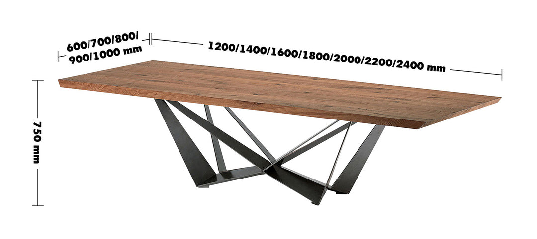 Industrial Pine Wood Dining Table SKORPIO Size Chart