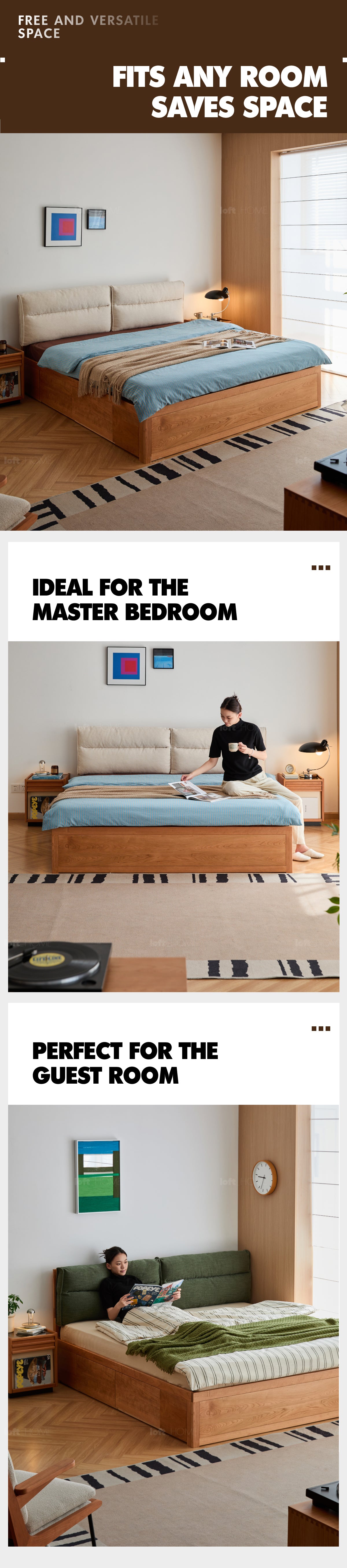 Scandinavian Cherry Wood Cushion Lift-Up Storage Bed With Drawer KANGAROO Good to Know - 8