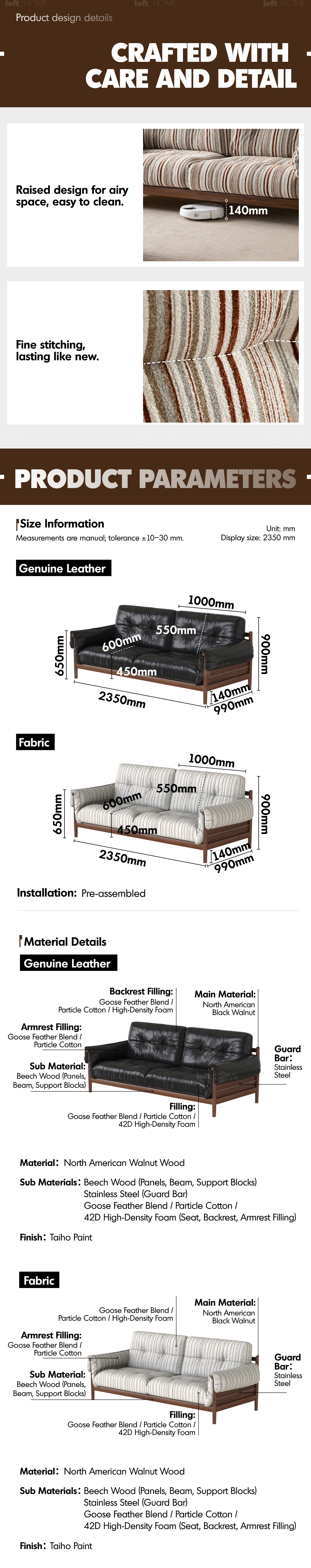 Japandi Chenille Velvet Fabric Walnut Wood 3 Seater Sofa Sofa OPEN BACKED Good to Know - 8
