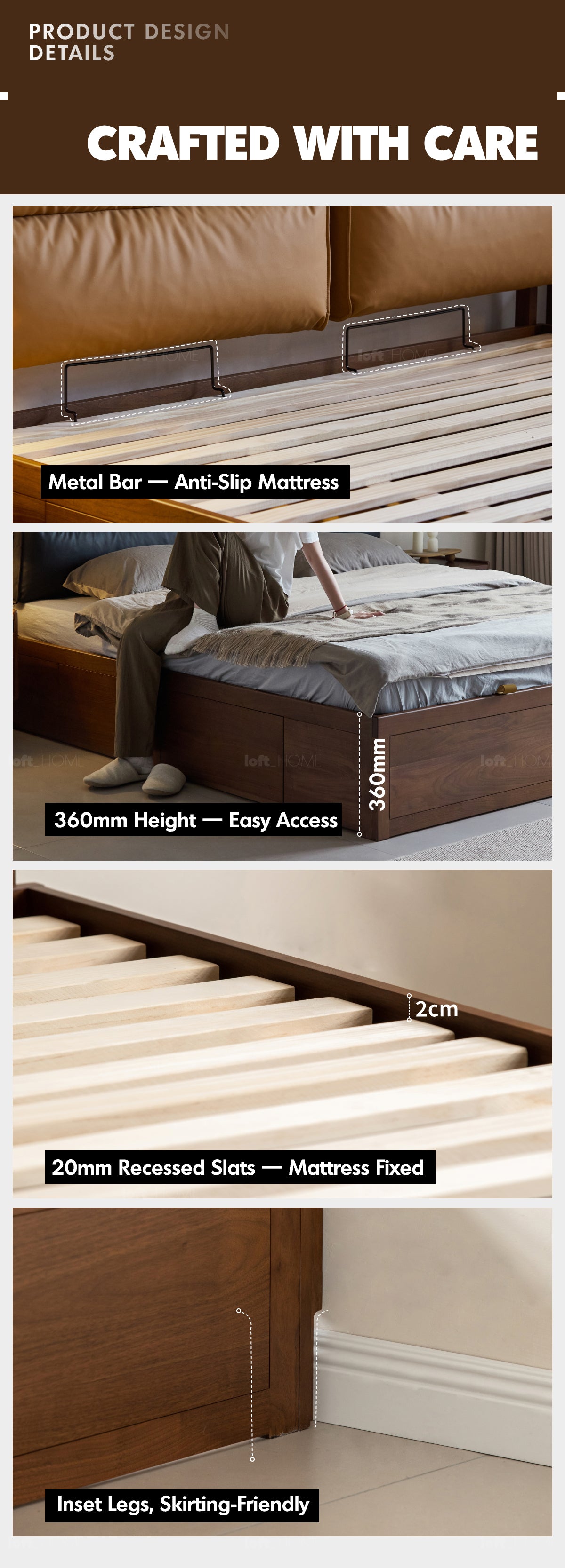 Japandi Walnut Wood Cushion Lift-Up Storage Bed With Drawer KANGAROO Good to Know - 9