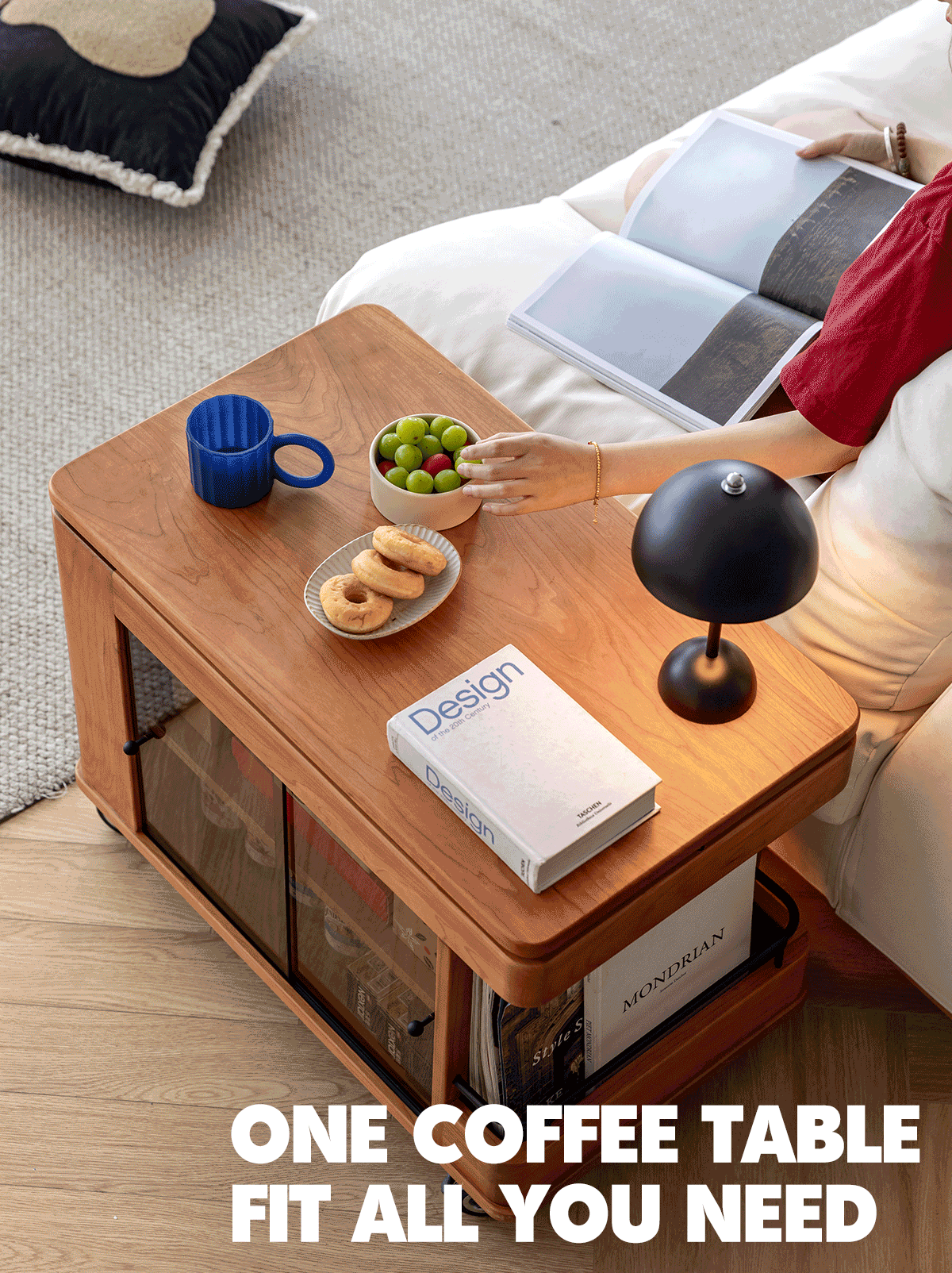Scandinavian Cherry Wood Wheeled Trolley Side Table DRIFT Good to Know - 2
