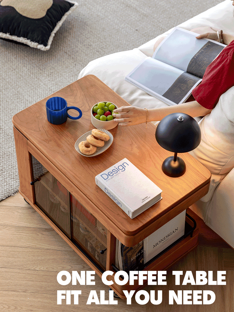 Scandinavian Cherry Wood Wheeled Trolley Side Table DRIFT Good to Know - 2