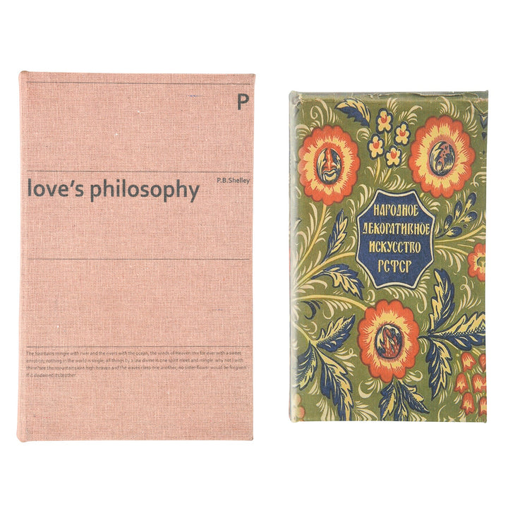 10-1/4"l x 6-3/4"w mdf & canvas book storage boxes, set of 2 "love's philosophy" decor in details.