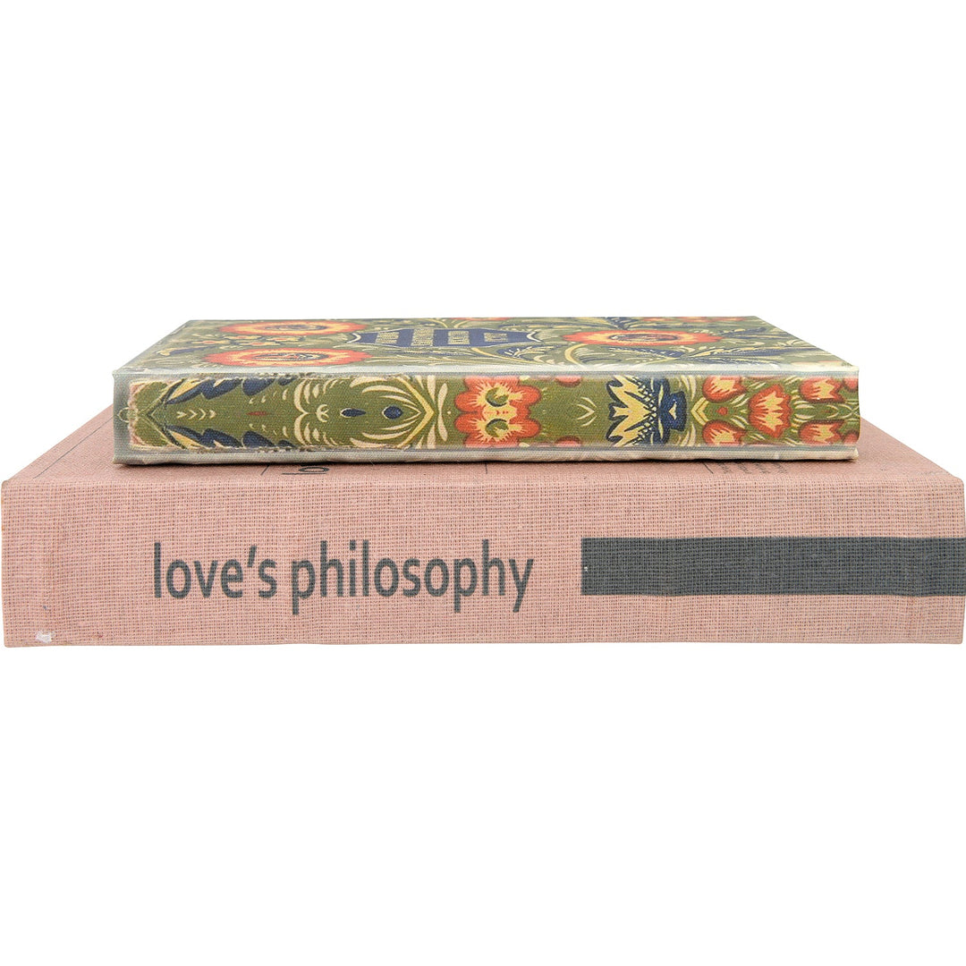 10-1/4"l x 6-3/4"w mdf & canvas book storage boxes, set of 2 "love's philosophy" decor in real life style.