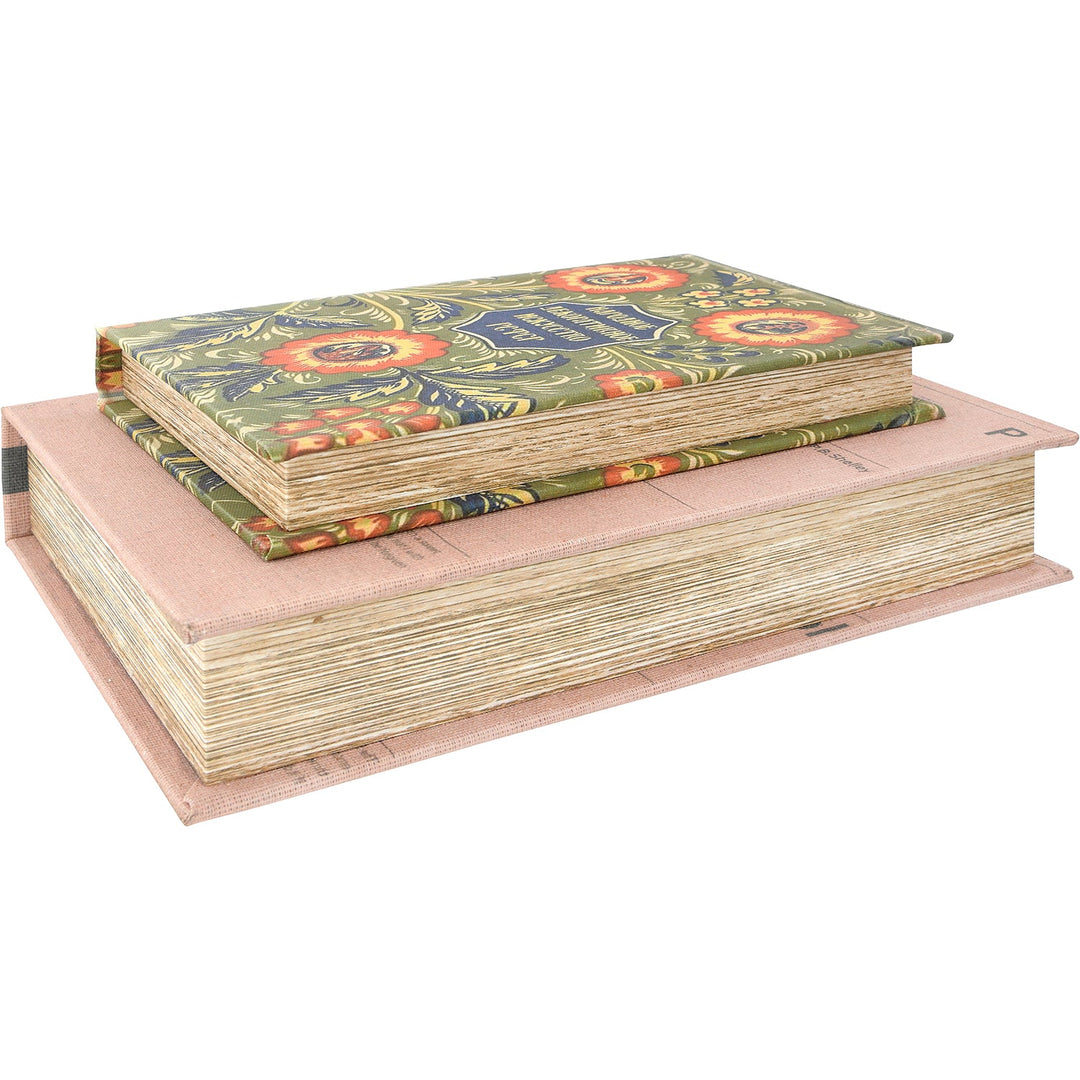 10-1/4"l x 6-3/4"w mdf & canvas book storage boxes, set of 2 "love's philosophy" decor material variants.