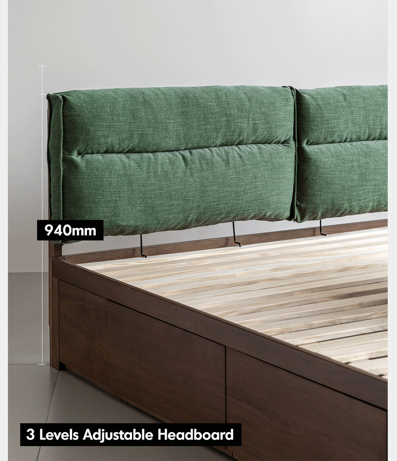 Japandi Walnut Wood Cushion Lift-Up Storage Bed With Drawer KANGAROO Good to Know - 10
