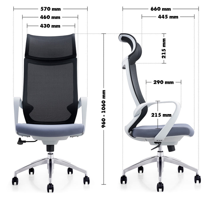 Modern Mesh Ergonomic Office Chair NEO HIGH Size Chart