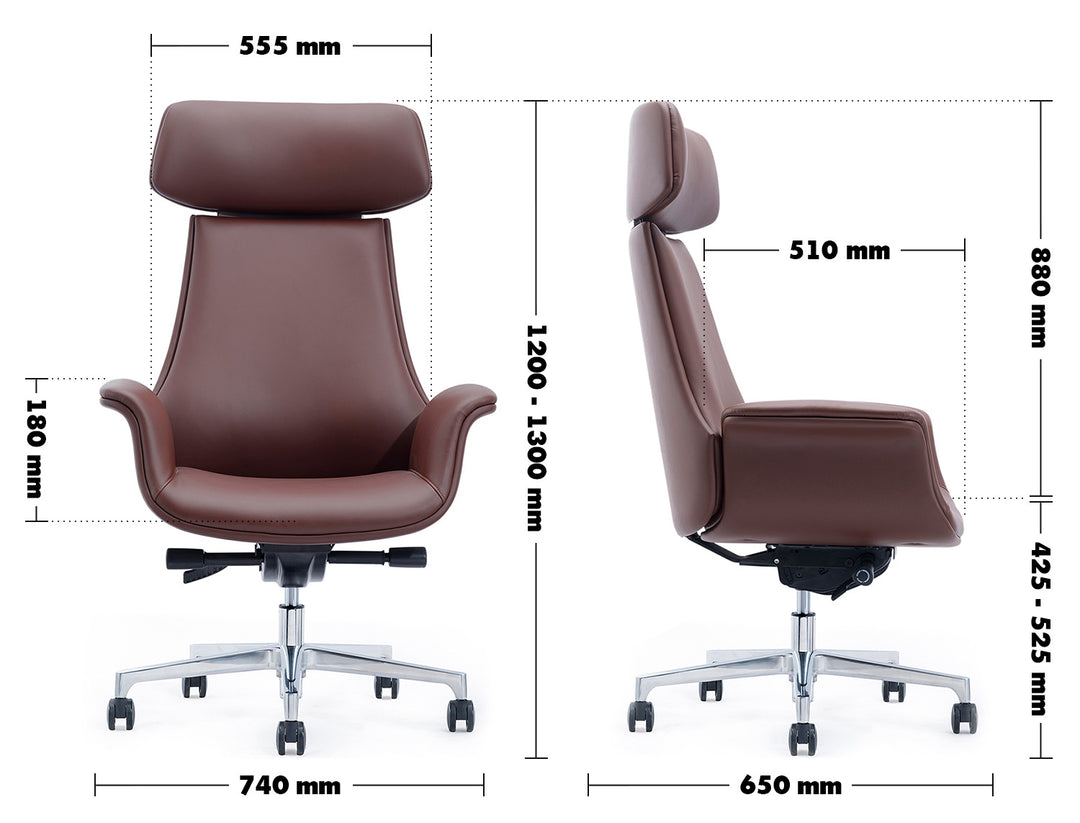 Modern Genuine Leather Office Chair CHRO Size Chart