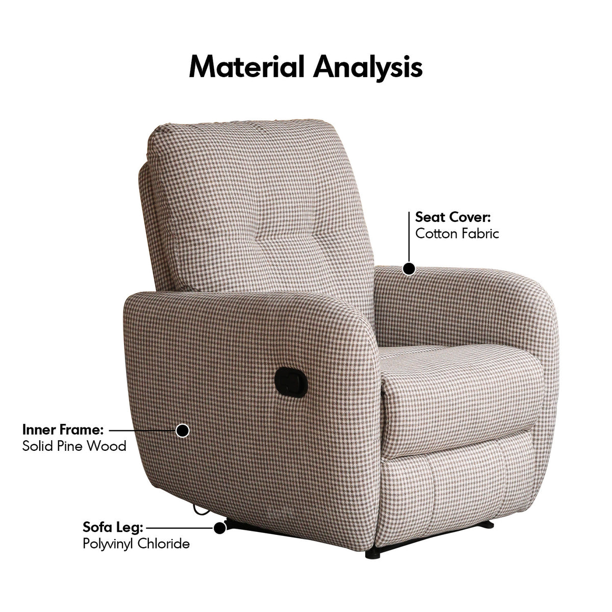 Cream cotton fabric recliner 1 seater sofa liberty conceptual design.