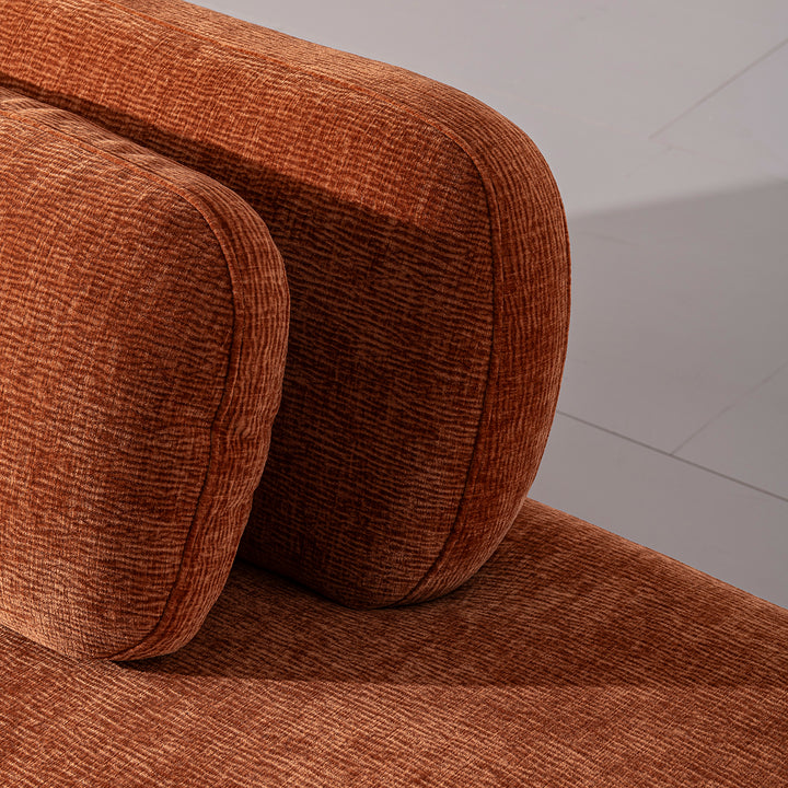 Cream velvet fabric modular corner 3 seater sofa bubba in panoramic view.