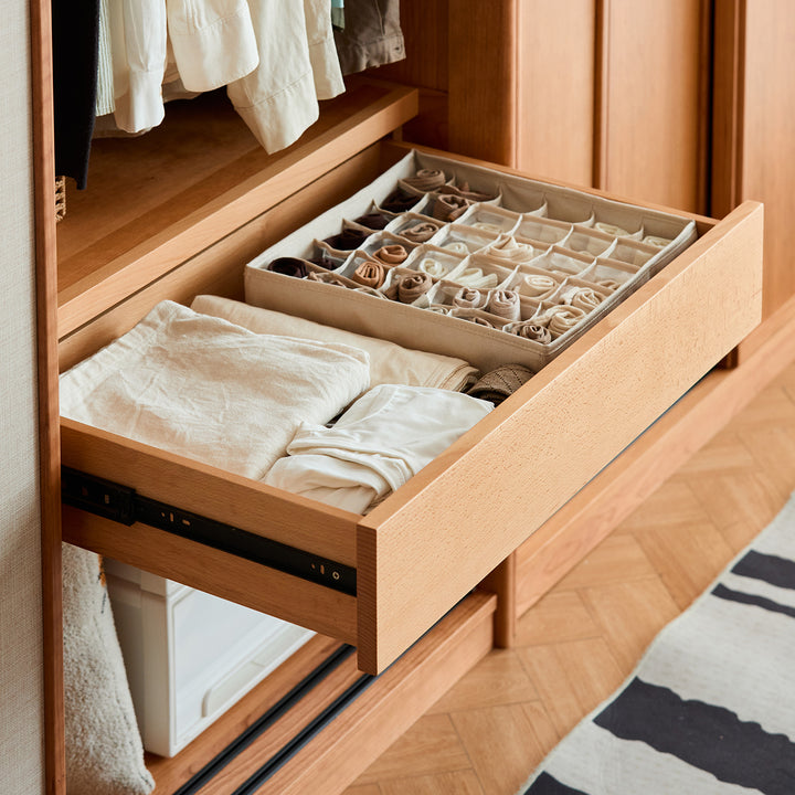 Scandinavian cherry wood sliding door wardrobe kangaroo conceptual design.