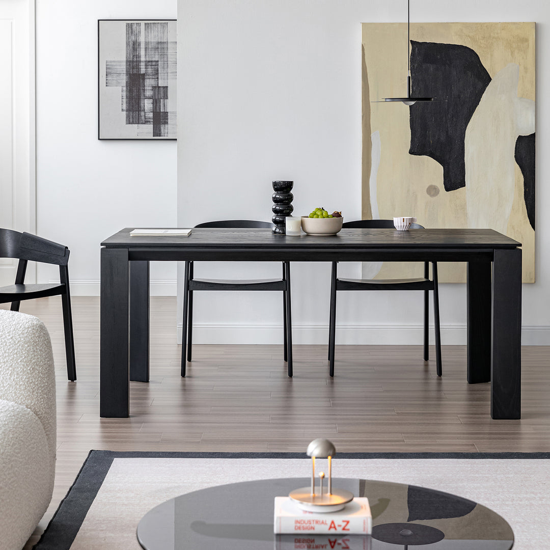 Minimalist ash wood dining table kor in panoramic view.