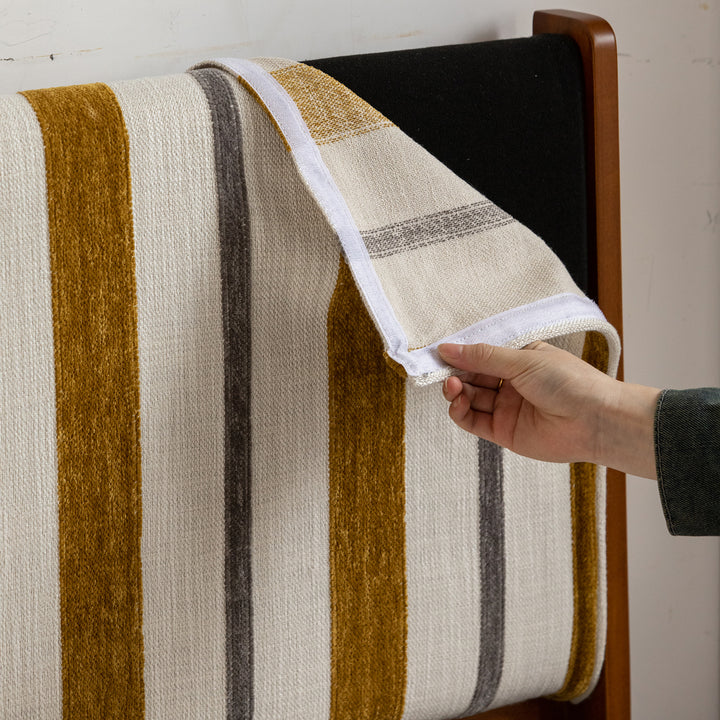 Vintage mixed weave fabric bed frame nice in panoramic view.