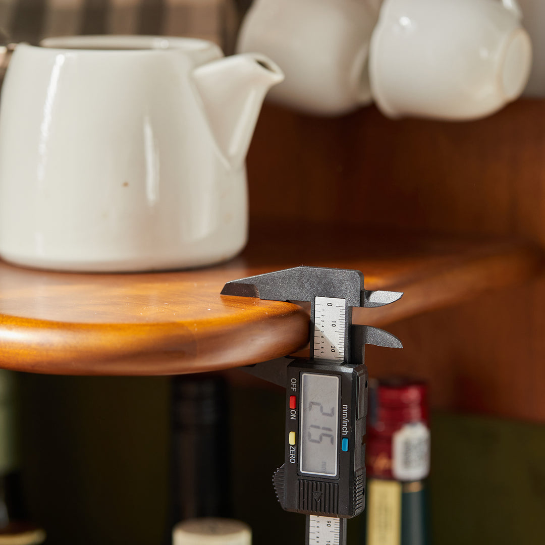 Vintage boxwood corner shelf strato in still life.