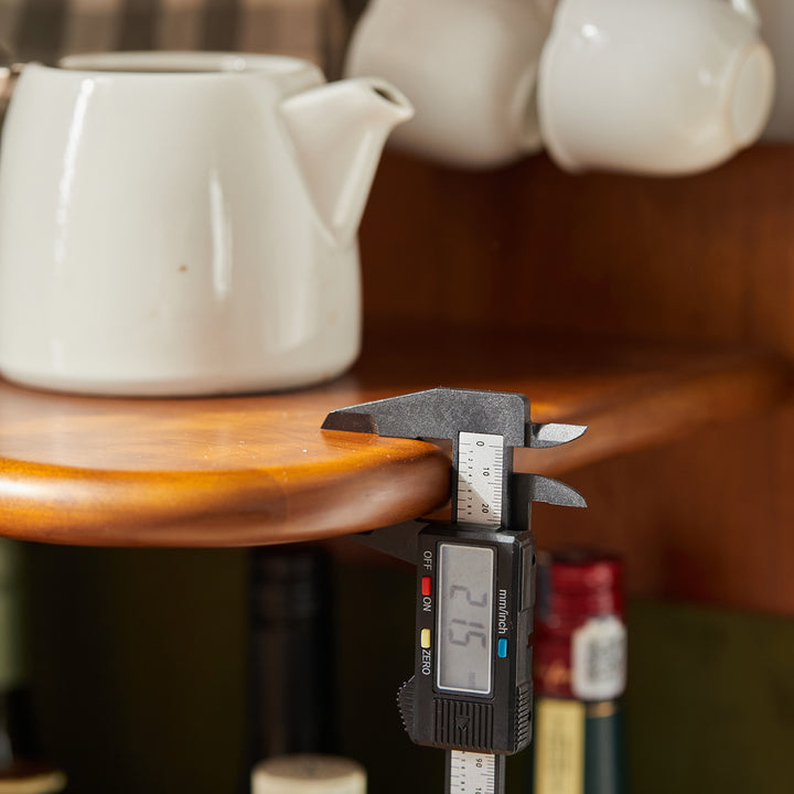 Vintage boxwood corner shelf strato in still life.