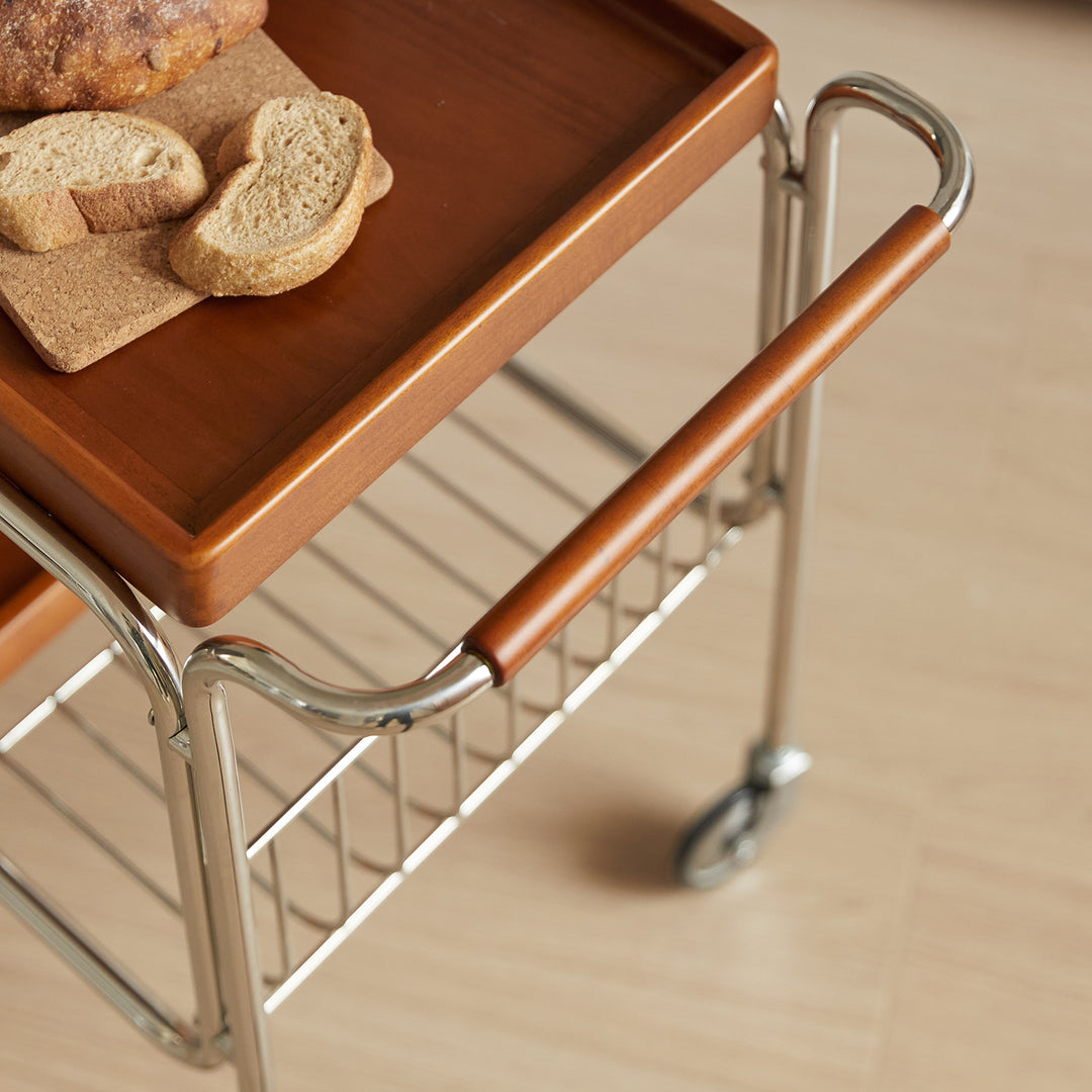 Vintage boxwood wheeled trolley side table n plus in still life.