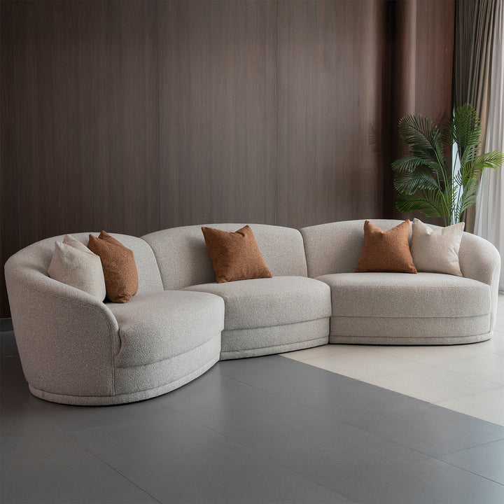 Modern boucle fabric modular sectional 5 seater sofa curva primary product view.