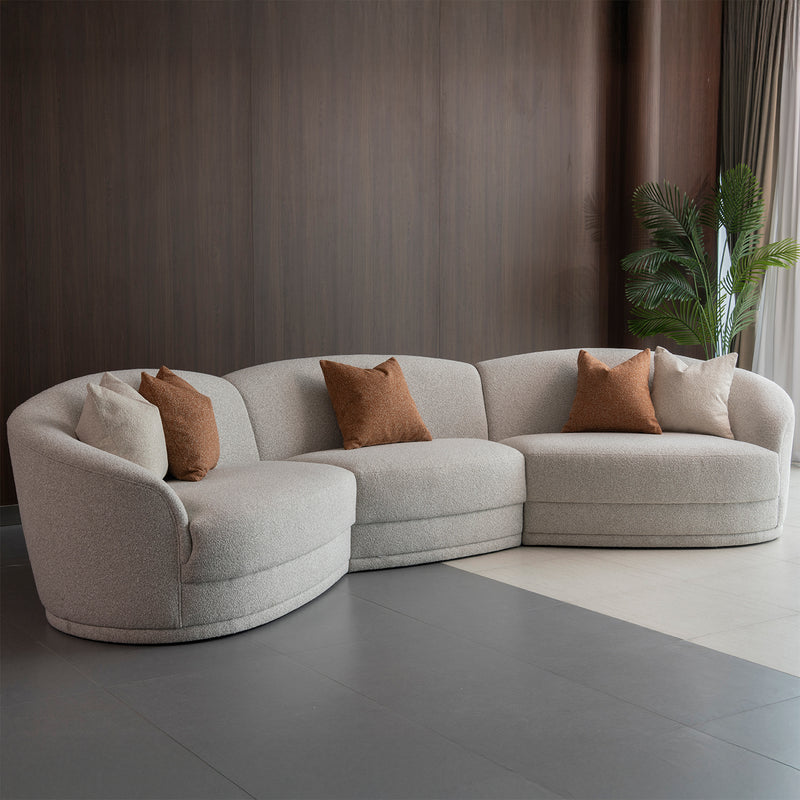 Modern boucle fabric modular sectional 5 seater sofa curva primary product view.