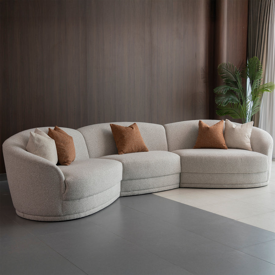 Modern boucle fabric modular sectional 5 seater sofa curva primary product view.