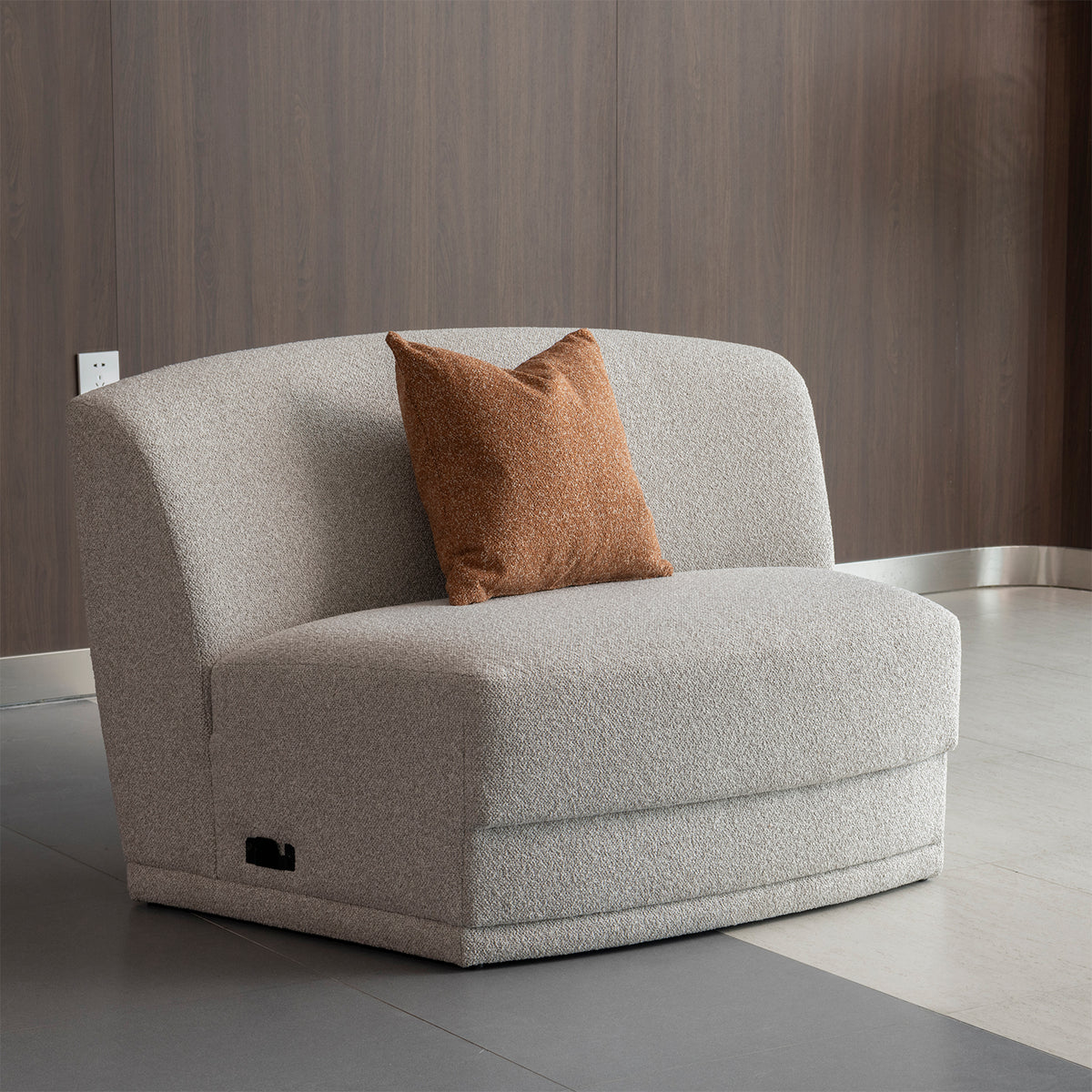 Modern boucle fabric modular armless 1 seater sofa curva primary product view.