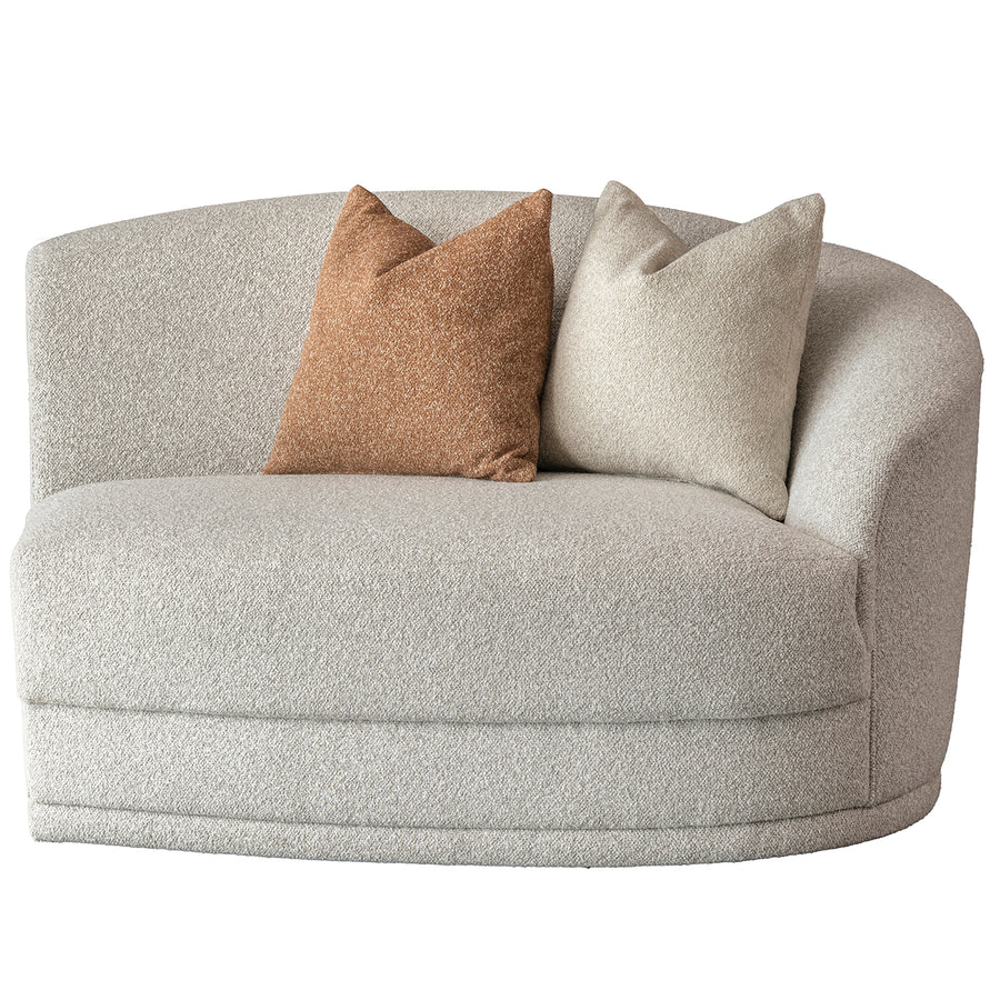 Modern boucle fabric modular corner 1 seater sofa curva in white background.