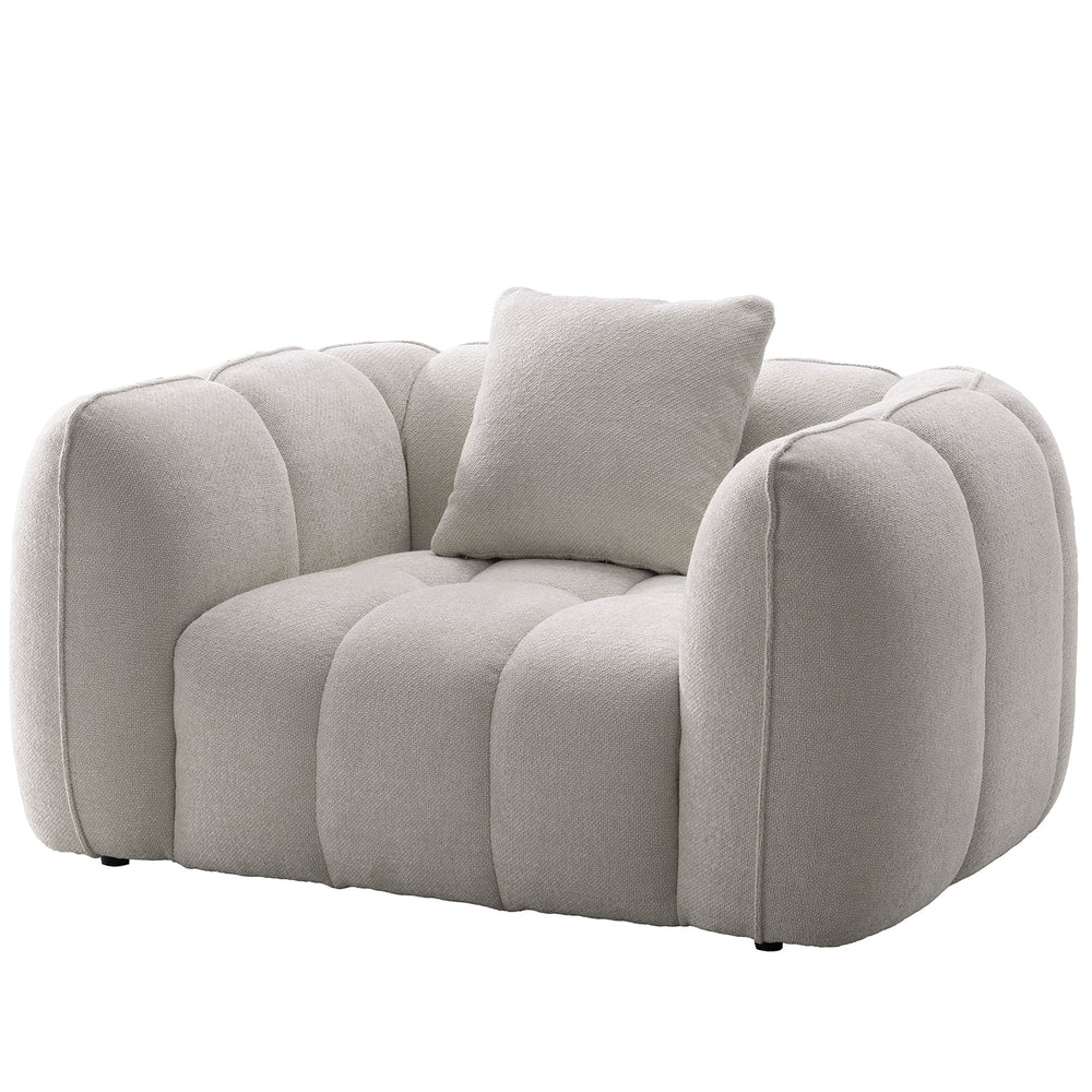 Cream mixed weave fabric 1 seater sofa puddy in white background.