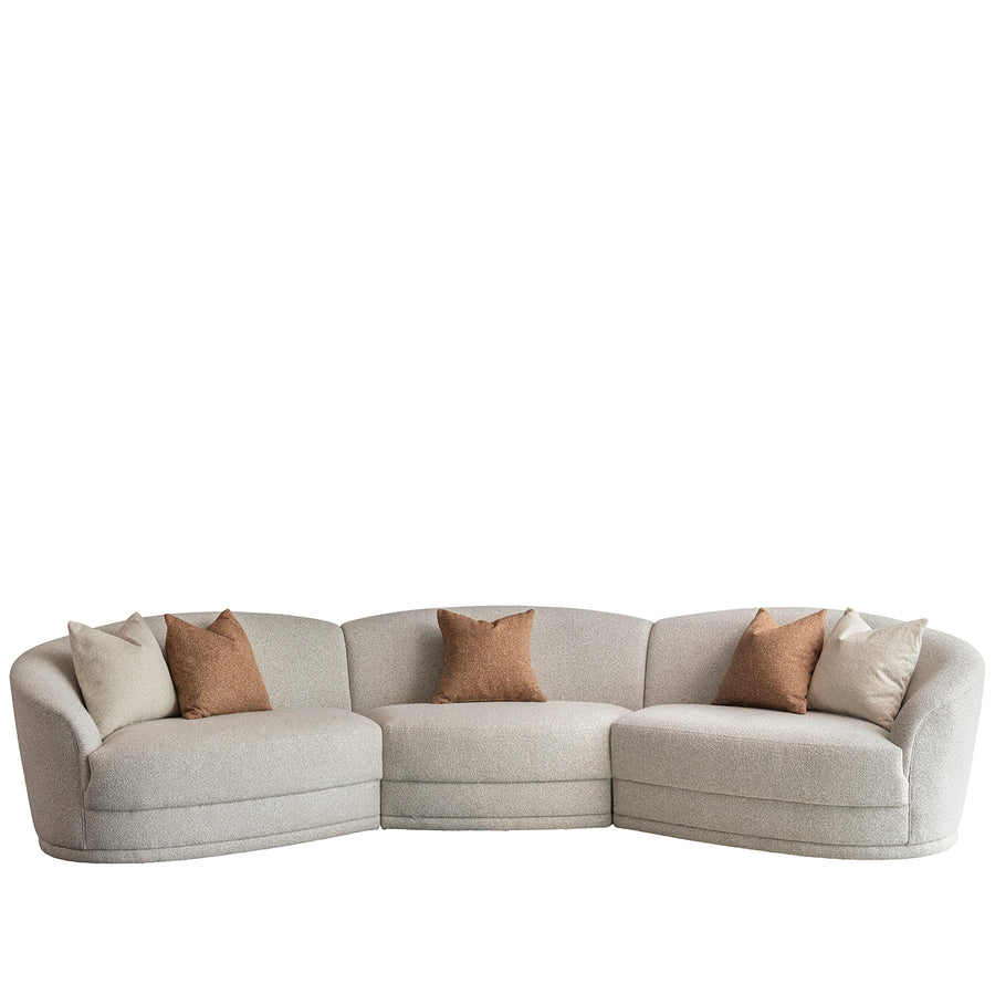 Modern boucle fabric modular sectional 5 seater sofa curva in white background.