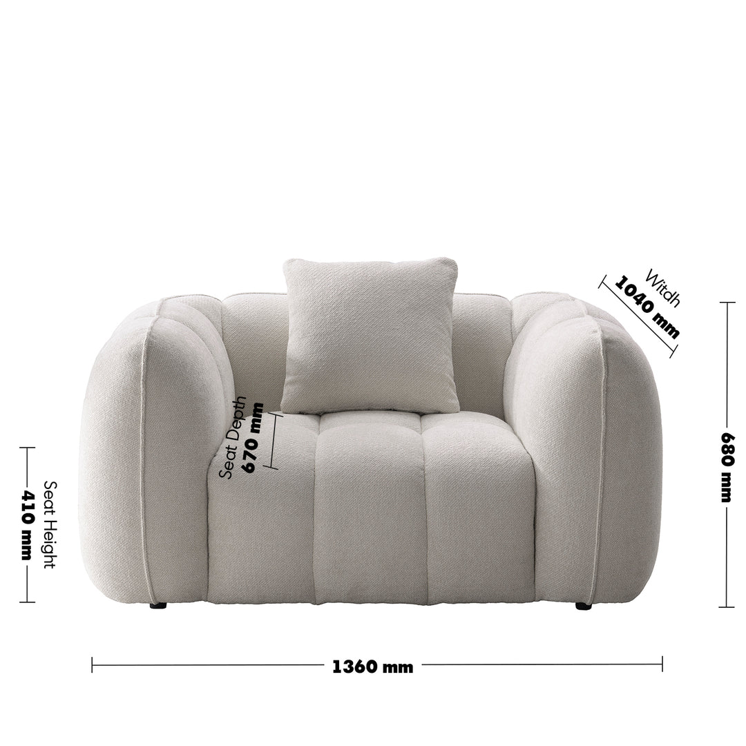Cream mixed weave fabric 1 seater sofa puddy size charts.