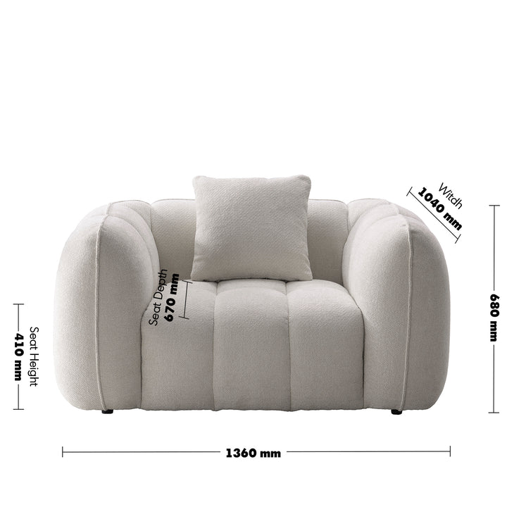 Cream mixed weave fabric 1 seater sofa puddy size charts.