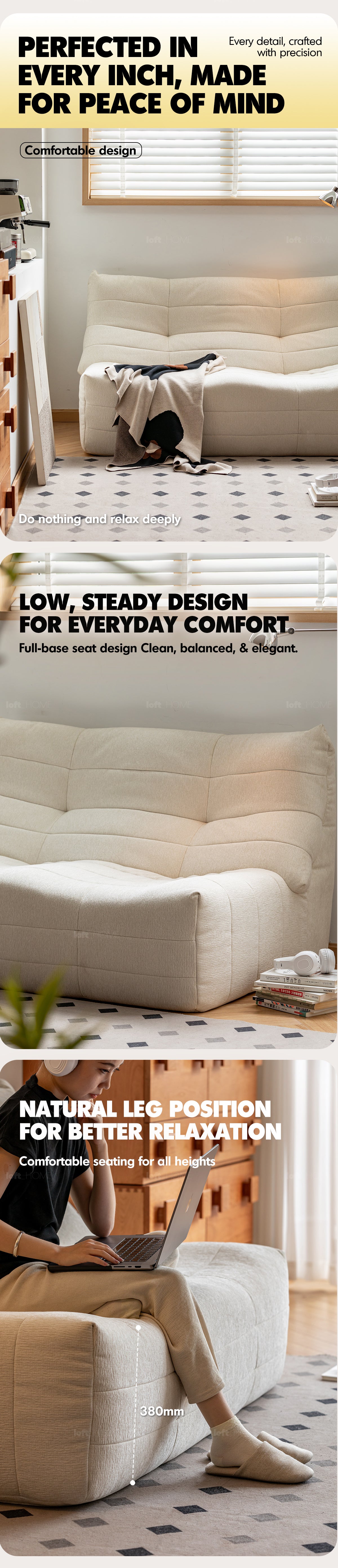 Cream Chenille Velvet Fabric 2 Seater Sofa CURLY Good to Know - 11