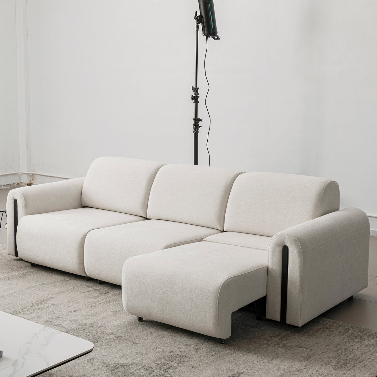 Modern mixed weave fabric electional sectional 3 seater sofa bed plaina color swatches.