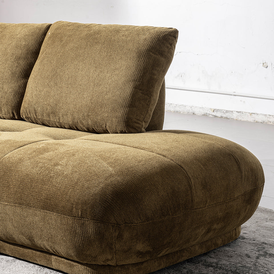 Cream cotton fabric modular chaise 2 seater sofa mossy material variants.