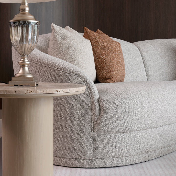 Modern boucle fabric modular corner 1 seater sofa curva in real life style.