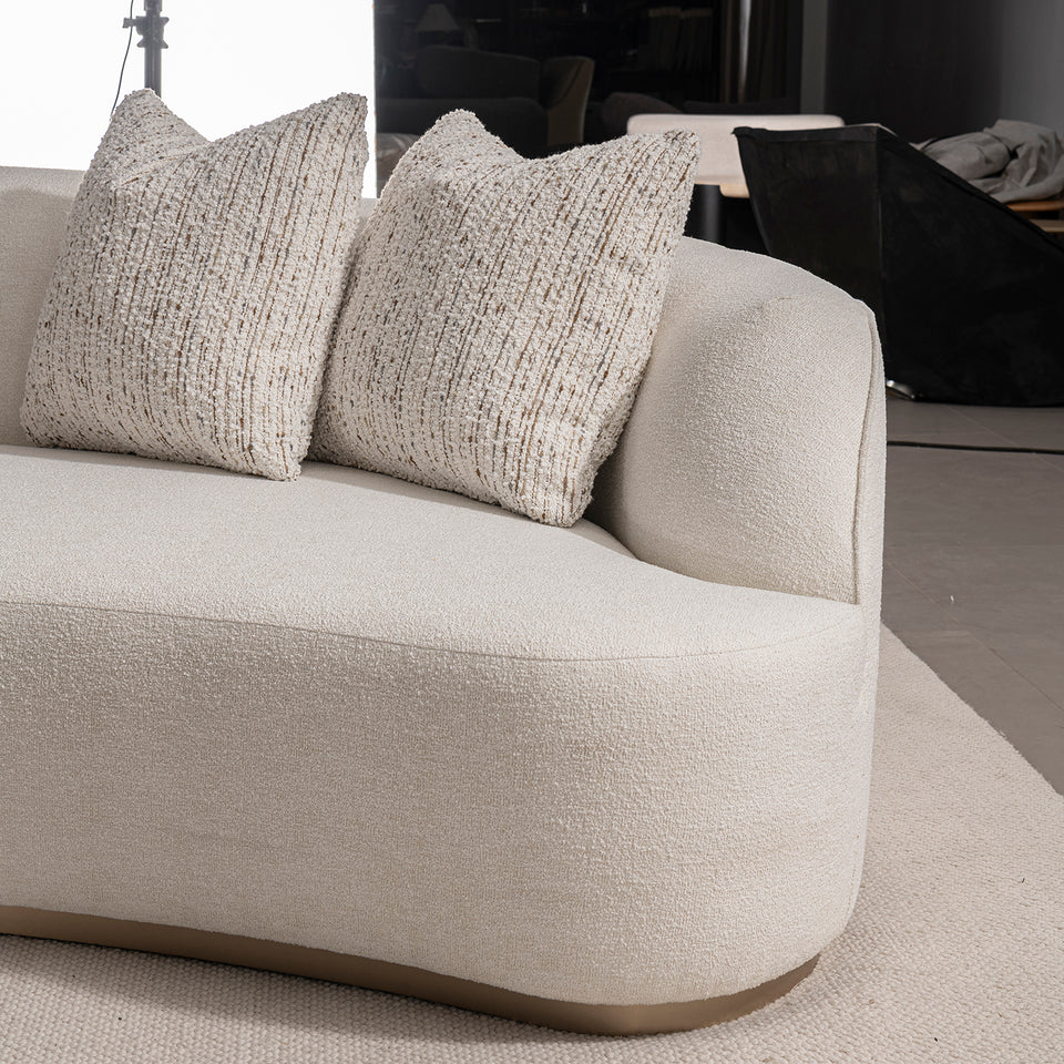 Modern boucle fabric modular corner 2 seater sofa loomi material variants.