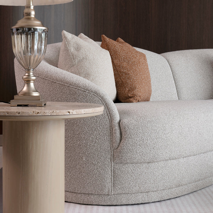 Modern boucle fabric modular sectional 4 seater sofa curva with context.