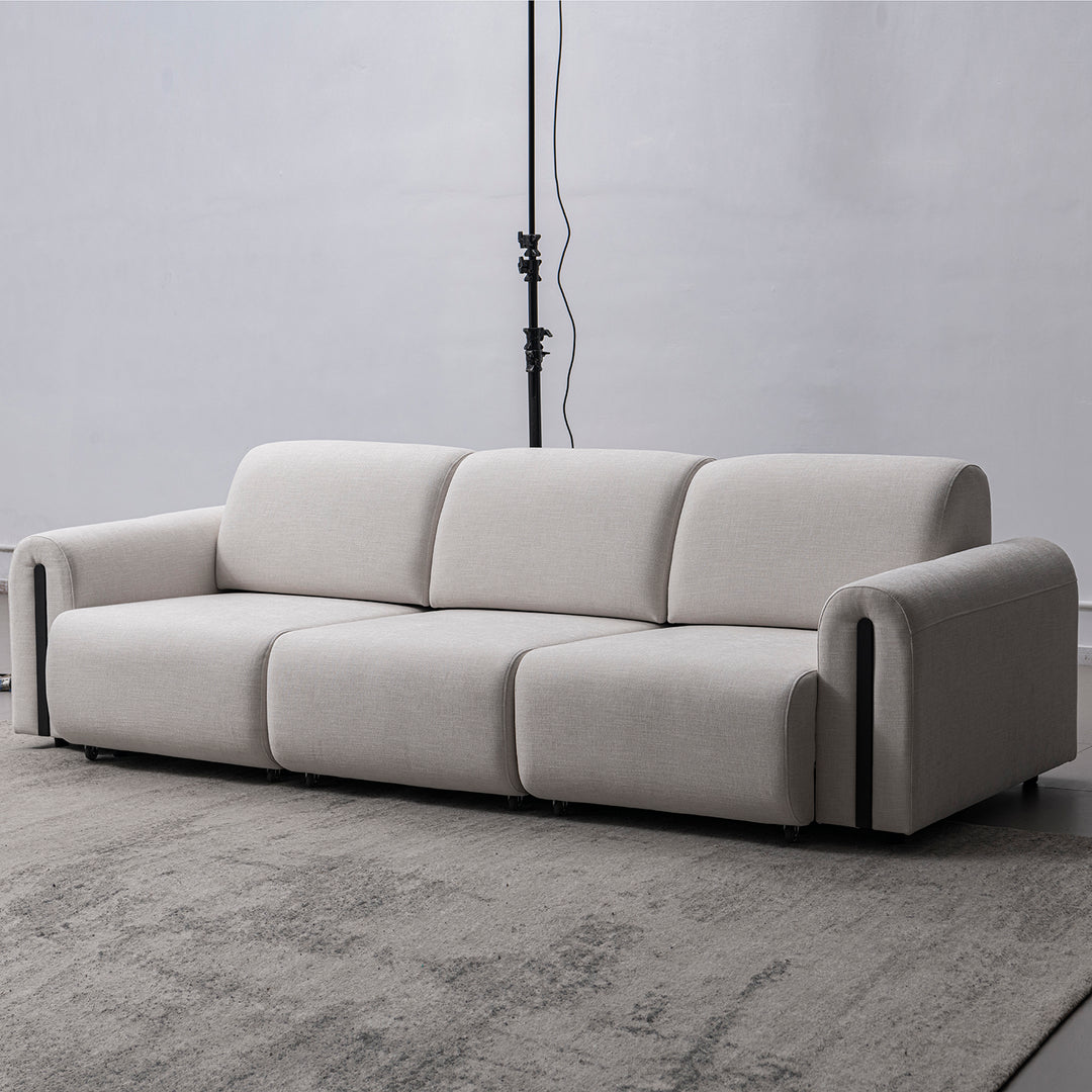 Modern mixed weave fabric electional sectional 3 seater sofa bed plaina in close up details.