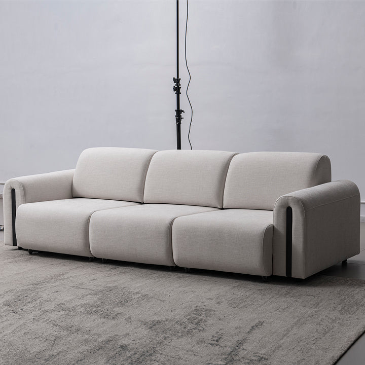 Modern mixed weave fabric electional sectional 3 seater sofa bed plaina in close up details.
