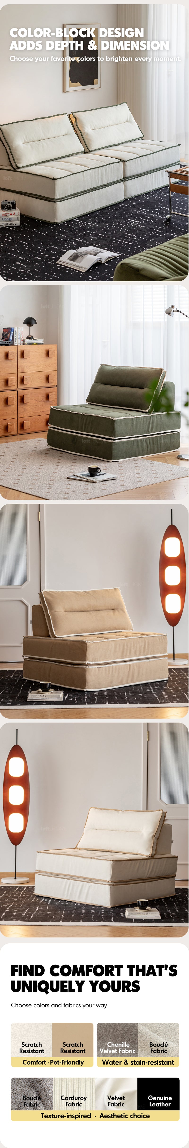 Scandinavian Cat Scratch Resistant Fabric Modular 1 Seater Sofa TIERED Good to Know - 11
