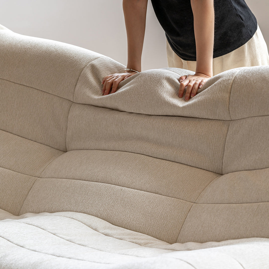 Cream chenille velvet fabric 2 seater sofa curly environmental situation.