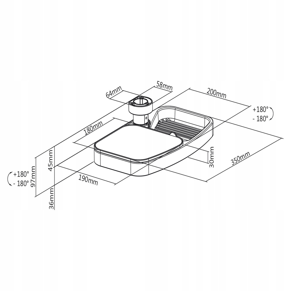 Modern Plastic Under Desk Swivel Storage Tray with Mouse Platform Decor Size Chart