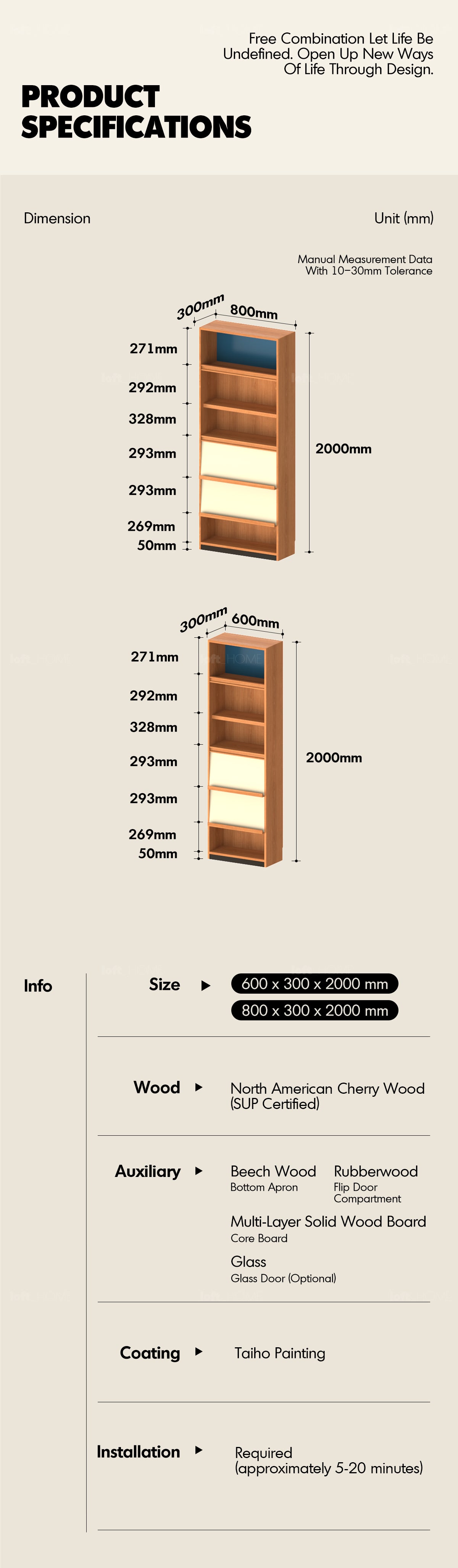 Scandinavian Cherry Wood Bookshelf TIME Good to Know - 12